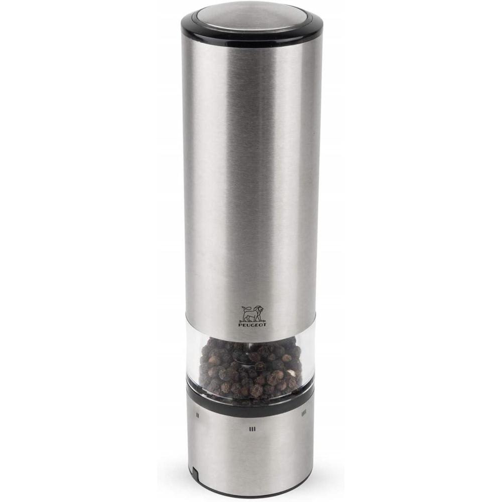 image:imagePeugeot  Elis Sense uSelect Electric Salt Mill  Adjustable Grinder Battery Powered  Blue LED Light Stainless Steel 8inchesPepper Mill