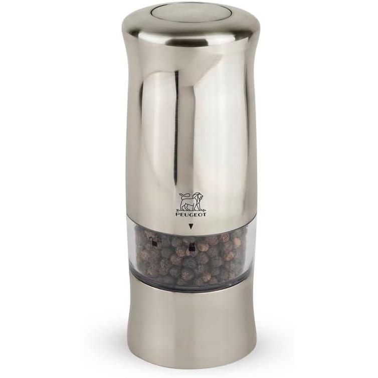 image:imagePeugeot Zeli Electric Salt Mill Salt Grinder Battery Powered LED Light ABS with Brushed Metal Finish 55 inches