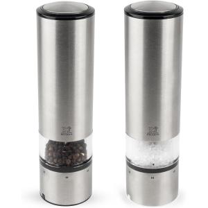 Peugeot – Elis Sense u’Select Electric Salt Mill – Adjustable Grinder, Battery Powered – Blue LED Light, Stainless Steel, 8-inches(Duo Mill)