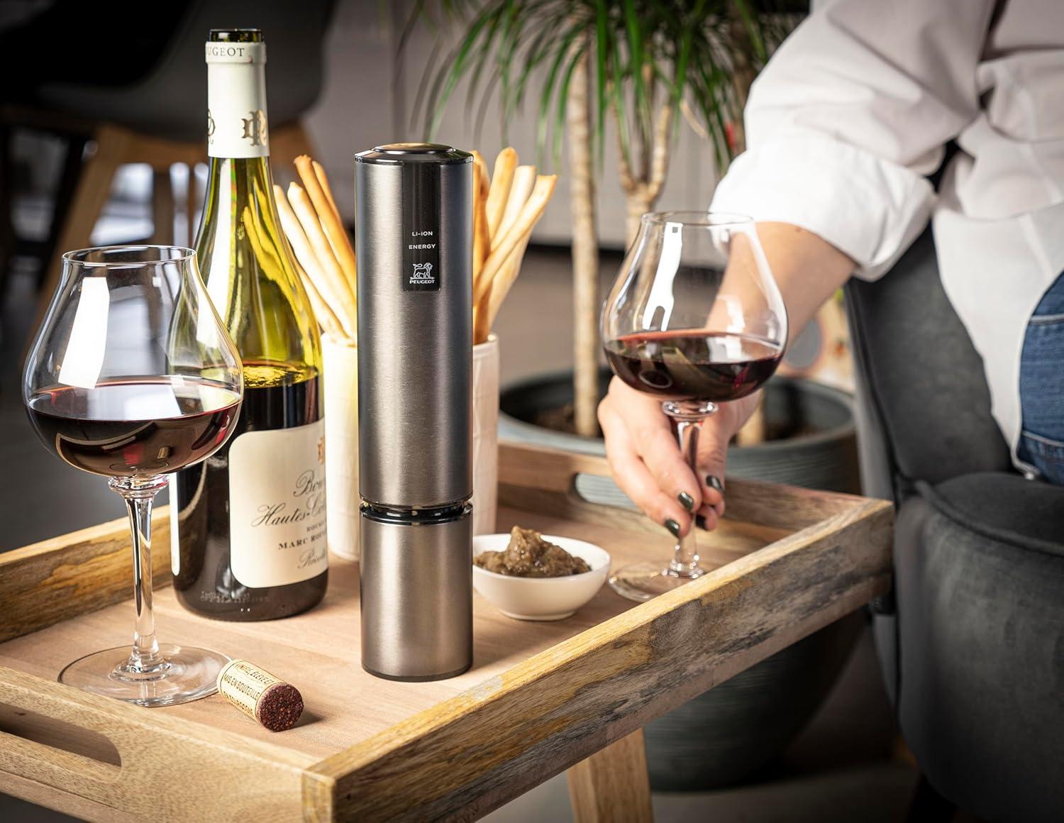 image:imagePeugeot Elis Touch Electric Corkscrew Rechargeable Bottle Opener with Battery and Charging Base Stainless Steel 106 inchesDark Gray