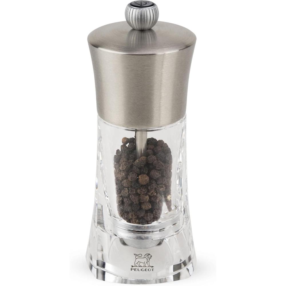 image:imagePeugeot  Oleron Manual Chili Pepper Mill  Transparent Adjustable Spice Grinder  Acrylic and Beechwood Chocolate 55 InchesClear