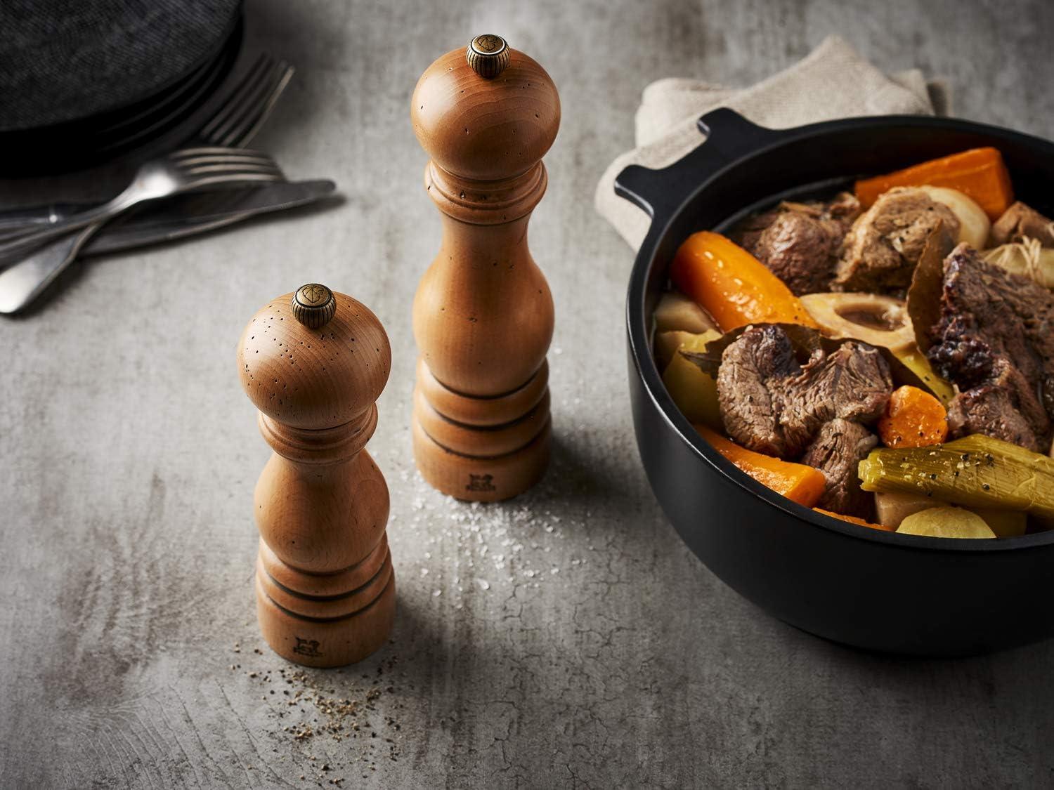 image:imagePeugeot Fidji Manual Salt Mill Adjustable Grinder Beechwood and Stainless Steel Matte Black 6 Inch