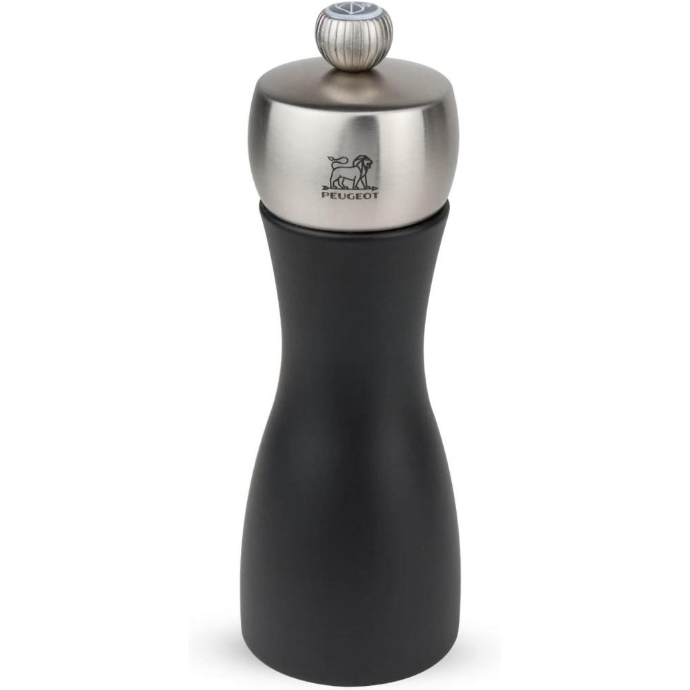 image:imagePeugeot  Fidji Manual Salt Mill  Adjustable Grinder  Beechwood and Stainless Steel Matte Black 6 Inch