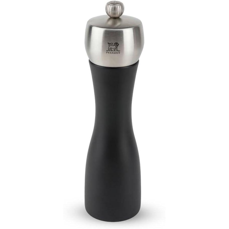 image:imagePeugeot Fidji Manual Salt Mill Adjustable Grinder Beechwood and Stainless Steel Matte Black 8 Inch