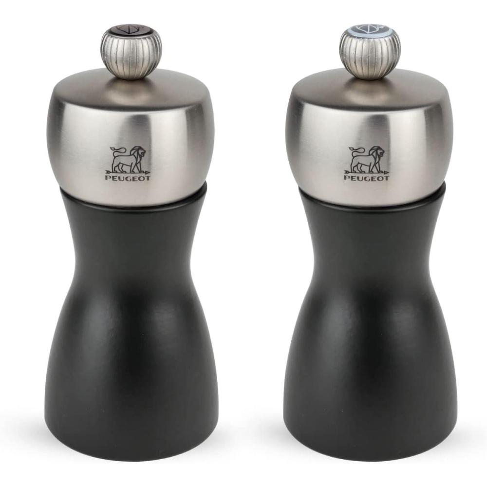 image:imagePeugeot  Fidji Manual Salt and Pepper Mill Set  Adjustable Grinders  Beechwood and Stainless Steel Matte Black 5 Inches34Inch