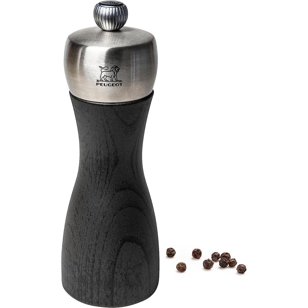 image:imagePeugeot Peugeot Fidji Manual Pepper Mill Adjustable Grinder Beechwood and Stainless Steel Graphite Finish 6 Inches