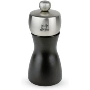 Peugeot – Fidji Manual Pepper Mill – Adjustable Grinder – Beechwood and Stainless Steel, Matte Black, 5 Inch