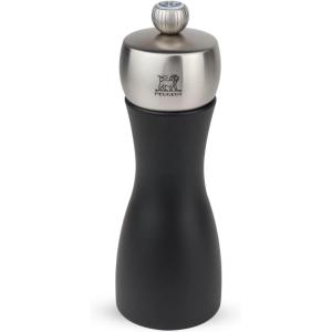 Peugeot – Fidji Manual Salt Mill – Adjustable Grinder – Beechwood and Stainless Steel, Matte Black, 6 Inch
