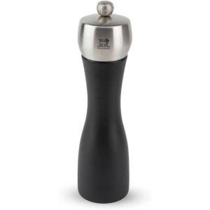 Peugeot – Fidji Manual Salt Mill – Adjustable Grinder – Beechwood and Stainless Steel, Matte Black, 8 Inch