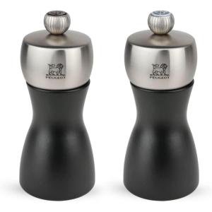Peugeot – Fidji Manual Salt and Pepper Mill Set – Adjustable Grinders – Beechwood and Stainless Steel, Matte Black, 5 Inches(3/4-Inch (Pack of 6))